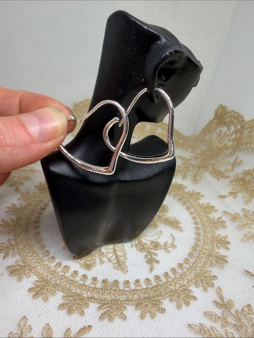 925 Sterling Silver Open Heart Hoop Earrings Sculptural Romantic Clean Girl